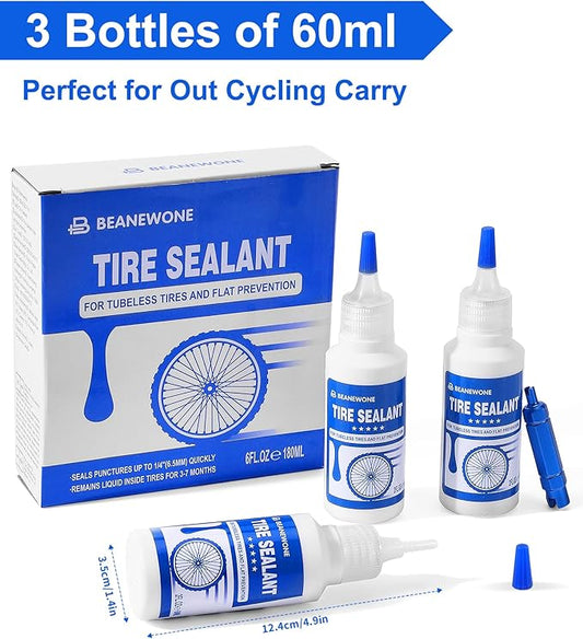 Tubeless Tire Sealant, Tubeless Bike Sealant - 2oz per Bottle, Long-Lasting for MTB, No Tubes and Tubeless Tires. No Tire Removal, Directly Refills in Under 30s