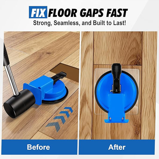 Floor Gap Fixer Tool with Rubber Mallet, Iron Body & Strong Suction Cup, Includes 5 Sticky Pads for Laminate, Vinyl, Wood & Tile Flooring Installation and Repair