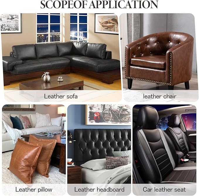CHEIGHY 2pcs Leather Repair Kit, 8.2X11 inch Self-Adhesive PU Leather Patches for Furniture, Car Seats, Sofa, Office Chair, Belt, Jackets (Dark Coffee)