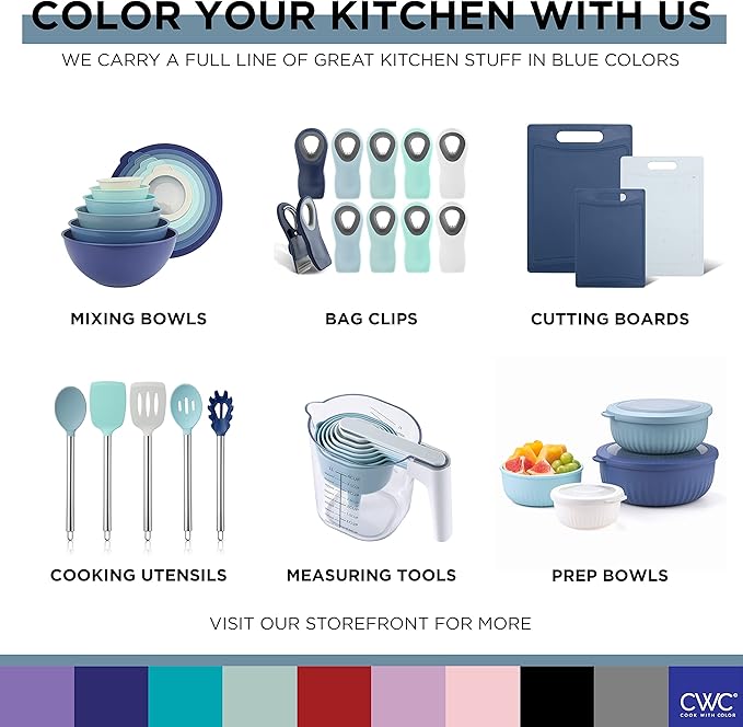 COOK WITH COLOR Mixing Bowls with Lids - 12 Piece Plastic Nesting Bowls Set includes 6 Prep Bowls and 6 Lids, Microwave Safe Mixing Bowl Set, Blue Rhombus