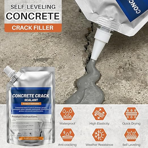 Concrete Crack Filler, Self-Leveling Magic Crack Filler for Concrete, Waterproof Repair Sealant for Cement Driveways, Patio, Sidewalk, Indoor & Outdoor, High Elasticity and Quick-Drying-2PCS
