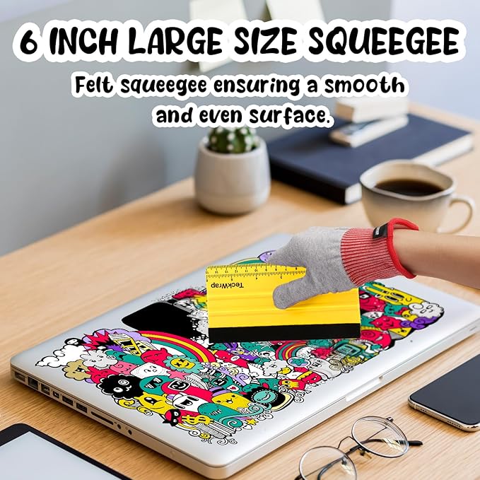 TECKWRAP 2 PCS Professional Plastic Felt Squeegee for Vinyl Decals, Inkjet Vinyl Sticker Paper, and Wallpaper - 6"x2.9"Decal Squeegee Tool, Scratch-Free Application (Yellow)