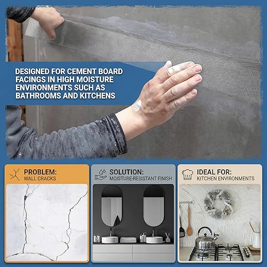 150 ft x 4 Inch Cement Board Joint Tape Self Adhesive Durable Gray Fiberglass Mesh Drywall Mesh Repair Tape for Cement Board Joints Repairing, Sealing and Strengthening