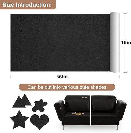 ONine Leather Repair Patch,Self-Adhesive Couch Patch,Multicolor Available Scratch Leather 16X60 Inch Peel and Stick for Sofas, Car Seats Hand Bags Jackets(Black-Fine Grain)