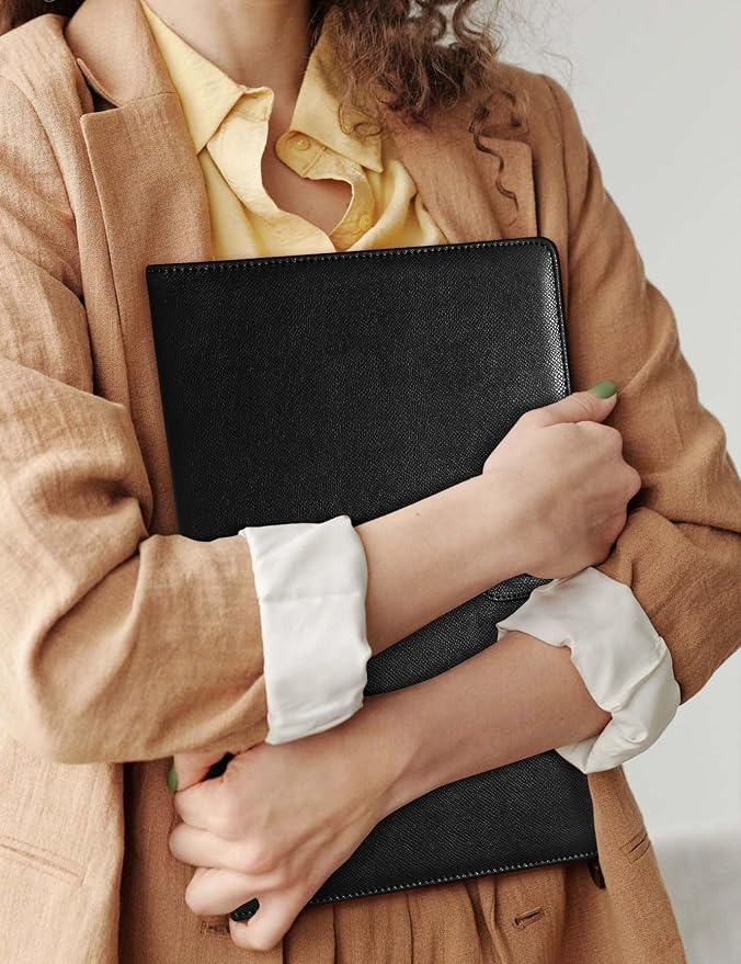 Mymazn Padfolio, Portfolio Folder, Legal Pad Holder, Resume Folder | Faux Leather Binder with Document Organizer, Business Card Holder, Letter-Size Notepad for Interview, Men & Women, Black