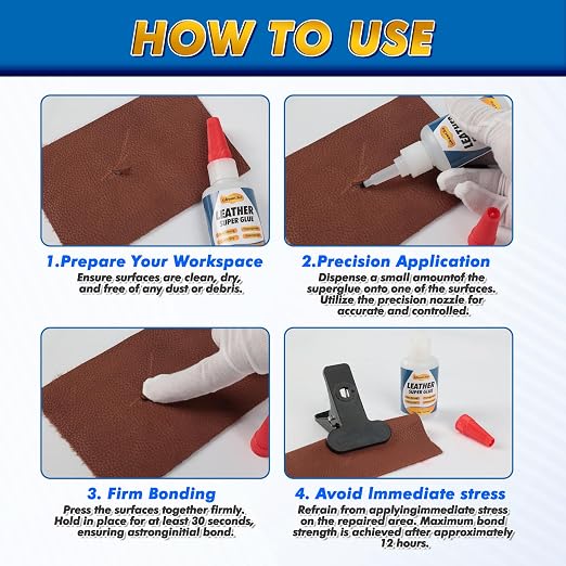 Leather Glue 1.23 oz - Clear, Waterproof Adhesive for Leather Repair on Shoes, Sofas, Furniture, Car Seats, Bags & More – Ultra Strong, Fast-Drying Glue for Purses & Upholstery