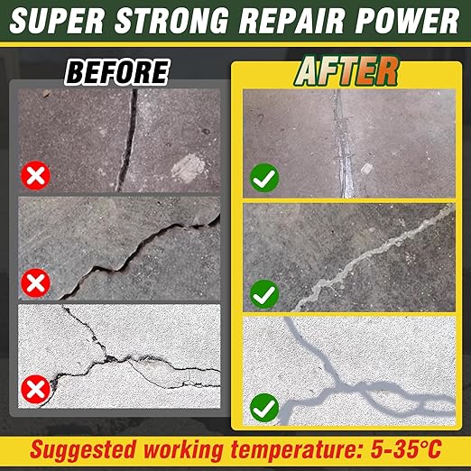 Concrete Crack Filler, Cement Crack Filler, Self Leveling Crack Sealant, Waterproof, High Elasticity Caulking Glue for Driveway, Sidewalk, Patio, Outdoor Concrete Joint Repair