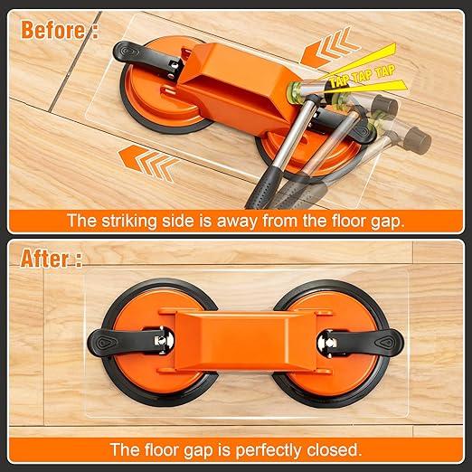 Floor Gap Fixer Tool, Dual 45°Striking Surface Floor Gap Repair Tool, Heavy Duty Suction Cup Plank Grabber with Acrylic Sticky Pads & Hammer for Laminate Vinyl Flooring