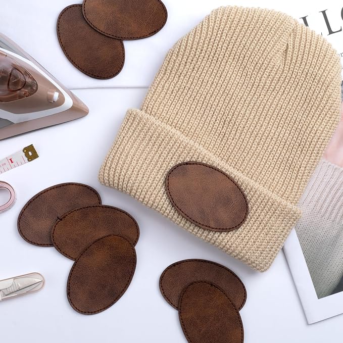SmallCat 10 PCS Oval Leather Patches for Hats, Iron on Blank Patches, Artificial Leather Patches for Laser Engraving, Repair Patches for Sewing Crafts, Hats, Jackets - Dark Brown