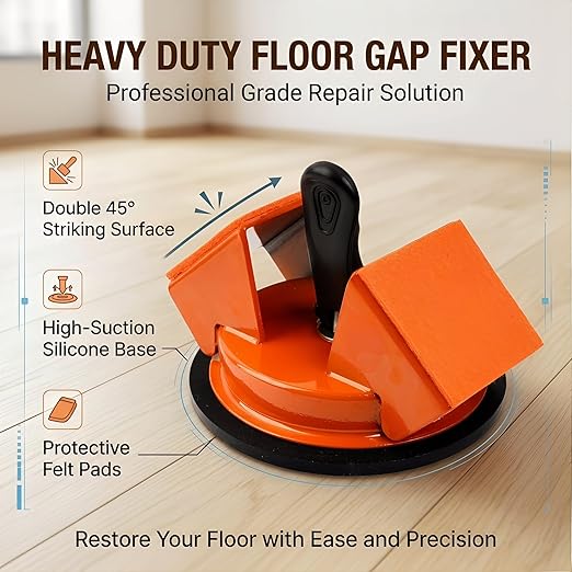 Heavy Duty Floor Gap Fixer Tool 45°Striking Surface Floor Gap Repair Tool, Large Enhanced Suction Cup Made of Iron with Slot Cutter & 6 Reusable Sticky Pads for Vinyl Plank Hardwood Floor