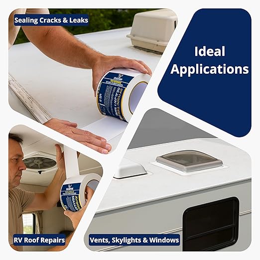 4 Pack Buck RV Roof Sealant Tape – 2 Inch x 55ft, 40 Mil – Waterproof RV Tape for Roof Repair, Seams, Skylights, Vents & Window Leaks on Camper, Trailer & Boat, UV Resistant & Weatherproof, White