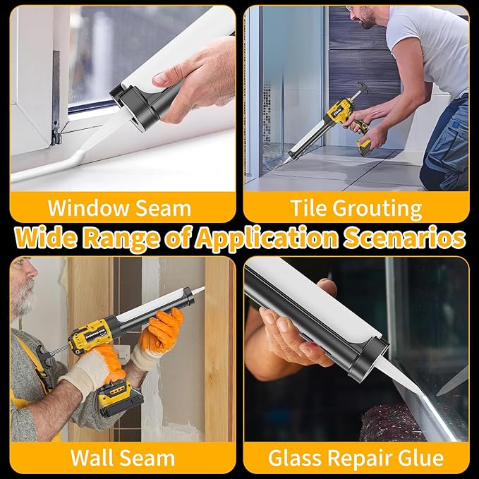 Cordless Caulking Gun Compatible with Dewalt 20V Max Battery,10 OZ Electric Caulk Gun with LED Light, LCD Display, 6 Adjustable Speeds for Floor, Wall Tile Filling, Yellow (No Battery)