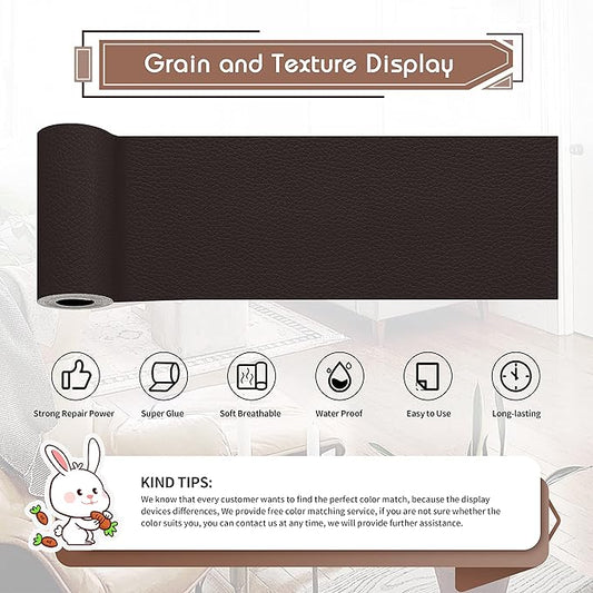 KING MOUNTAIN Leather Repair Patch,4 x 63 Inches self Adhesive Leather Repair Tape for Damaged Leather Furniture, Sofa Seating,Car Seats, Leather Goods(Dark Brown)