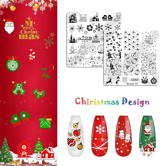 Biutee 16PCS Nail Stamping Plates Nail Stamper Kit with Nail Stamper, Scraper & Storage Bag, Nail Stamping Kit Nail Art Stamping Plates with Butterfly Flower Leaf Bowknot Design for DIY Nail Art