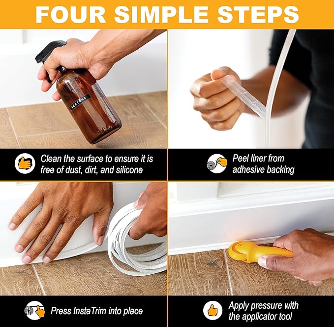 InstaTrim The Original Flexible Trim - 50ft White 1/2" Wide Caulk Tape - Adhesive Trim with Many Uses Including Caulking for Bathtubs, Sinks, Counters, Tile, Floors - Made in USA