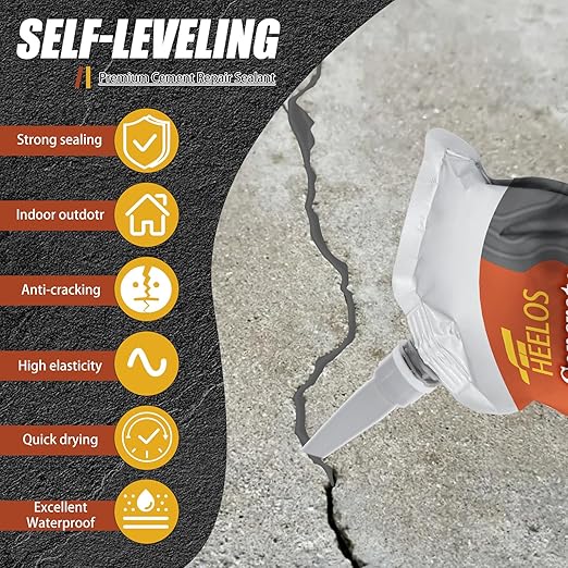 Concrete Crack Filler,Cement Crack Sealant, High Elasticity Crack Filler Repair Sealer, Self Leveling Waterproof Caulking Glue Sealing Adhesive for Concrete (Grey,2 Pack)