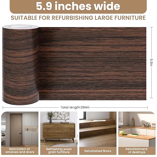 Wood Grain Repair Tape, 5.9 inch X 32ft Self Adhesive Wood Colored Tape for Tables, Chairs, Baseboards, Doors, Windows, Floors, Handicraft DIY.