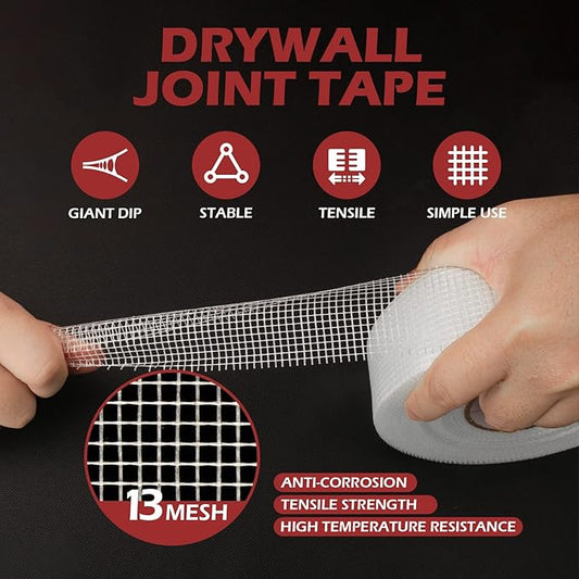 NEZUIBAN 6Pcs - Drywall Joint Tape,Fiberglass Mesh Tape for Drywall Repair,1.97-Iinch by 150 Feet Single Roll Self-Adhesive Drywall Mesh Patch for Wall,Sheetrock,Ceiling Crack Repair