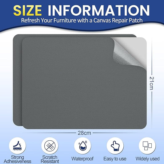 Self-Adhesive Canvas Repair Tape, 8.3" x 11" Waterproof Canvas Repair Patch, Fabric Patch Repairs Kit for Furniture, Tents, Sunbrellas, Boat Covers Awnings, Couches, Clothes, Bags Dark Gray
