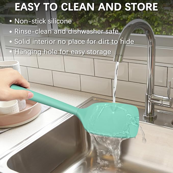 Coukre 2 Pack Silicone Spatula Set, High Heat Resistant, BPA Free Kitchen Spatula, Solid & Slotted Turner for Non-Stick Pans, Sautéing, and Flipping (2, PureAquaGreen)