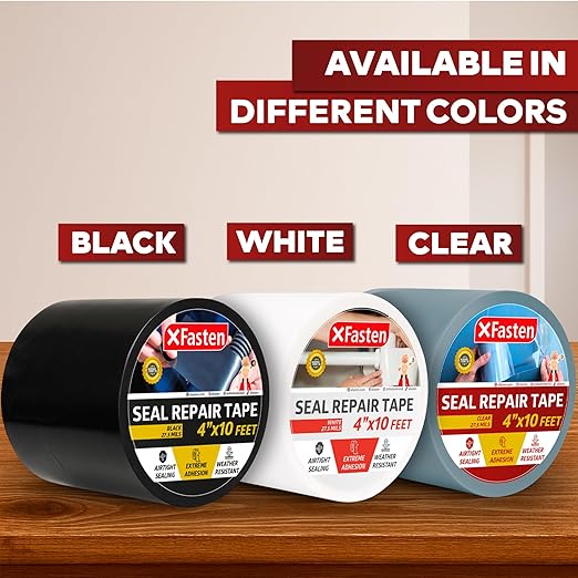 XFasten Waterproof Patch and Seal Tape Clear, 4” x 10-Feet Roof and Gutter Rubber Repair Tape for Stop Leak Repair on Gutter, Roof, Boat, Pool, HVAC
