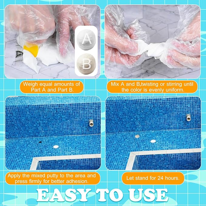 Pool Putty - 12oz 2 Part Epoxy Putty Clay - Pool Leak Repair kit Underwater, Under & Above Water Plaster for Pool, Leak/Crack Fix for Tile Fiberglass Concrete Cement & Other Surfaces