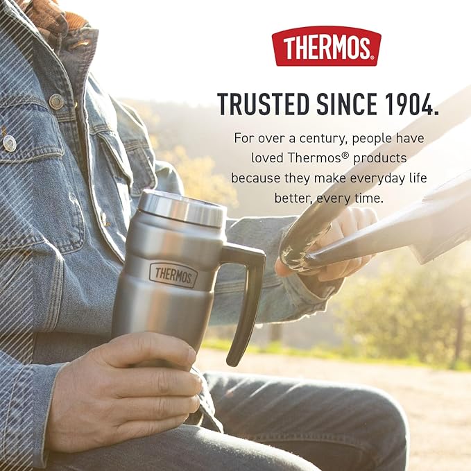 THERMOS Stainless King Vacuum-Insulated Travel Mug with Handle-16oz,Midnight Blue-Thermos Tumbler for Hot&Cold Drinks-Leak&Sweat-Proof Stainless Steel Coffee Mug with Lid for Commuting,(Pack of 4)