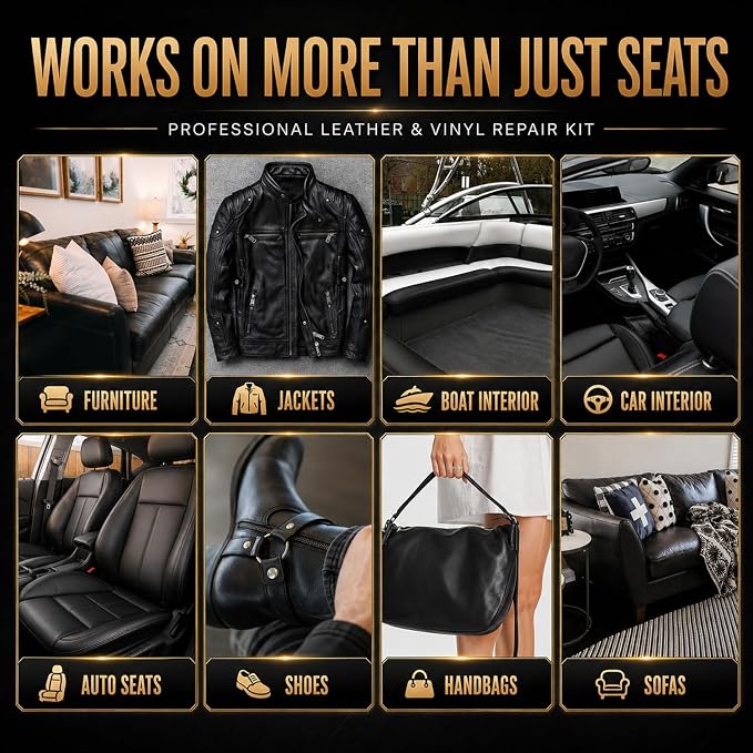 ARCSSAI Black Leather & Vinyl Repair Kit, Sofa, Jacket, Car Seats and Purse. Leather Repair Kit. Super Easy Instructions to Match Any Color, Restore Any Material, Bonded, Italian, Pleather, Genuine