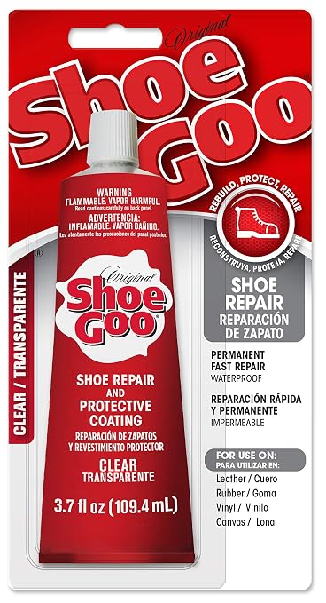 Shoe Goo Repair Adhesive for Fixing Worn Shoes or Boots, Clear, 3.7 Ounce (109.4mL), 10 Snip Tip Applicator Tips and Pixiss Spreader Tools Set