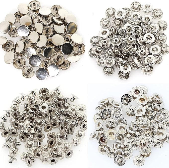 BetterJonny 24 Sets Heavy Duty Leather Snap Fasteners Kit, 20mm Metal Snap Buttons Press Studs Leather Rivets Snaps with 4 Setter Tools for Clothes Bracelet Jackets Jeans Silver