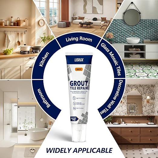 Tile Grout Repair Kit, 4 Pack Fast Drying Grout Filler for Shower, Bathroom & Kitchen, Waterproof Tile Grout Paint, Grout Sealer Restores and Renews Tile Gaps, Joints, Lines (White, 4.8oz / 136g Each)