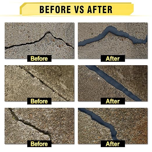 Concrete Crack Filler, High Elasticity Cement Crack Filler, Self Leveling Concrete Slab Repair Sealant for Driveway, Walkway, Patio, Waterproof Caulking Glue for Joint, Outdoor - 17.6 Floz