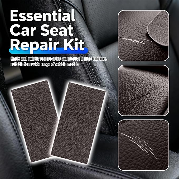 2PCS 8×4 Inch PU Leather Patch for Car Seat Repair,Self-Adhesive Leather Repair Patch Tape Vinyl Repairs Kit,Portable Car Leathers Repairs Kit (Dark Brown)