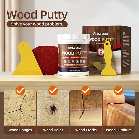 BONCART Wood Filler - Ebony, Paintable, Stainable, Sandable. Quickly Repair Holes, Cracks, Chips, Damage, and Scorched Wooden Furniture