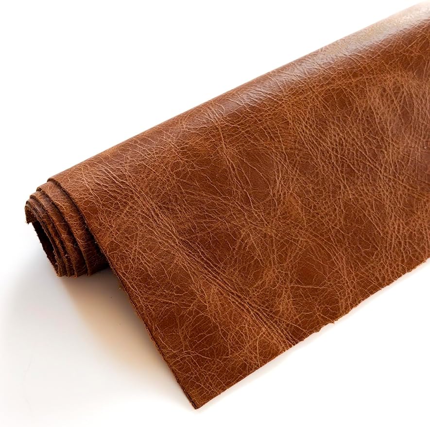 12'' x 24'' Genuine Full Grain Cowhide Leather Sheet — Soft Leather for Upholstery Repair, Handbags, Wallets, Sewing, Crafts, & DIY Projects — 1.1-1.3mm (3oz) Pre-Cut (Tan Distressed, 1 Piece)