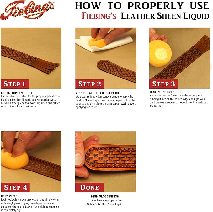 Fiebing's Leather Sheen Acrylic Finisher (4oz) - Acrylic Wax Top Finish to Condition Smooth Leather Boots, Furniture, Jacket, Belt - High Gloss, Flexible, Water Resistant, Durable Protective Finish
