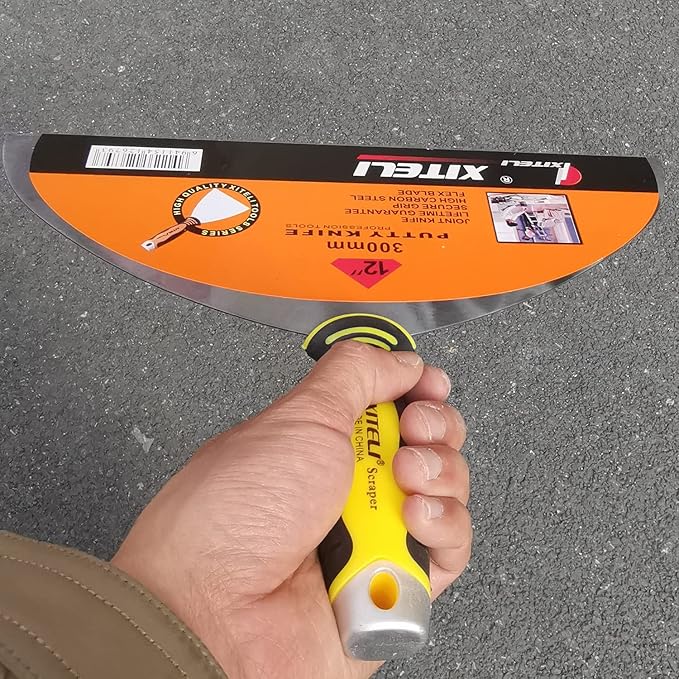 Large Putty Scraper 12" Stainless Steel Putty Knives with Plastic Ergonomic Handle for Taping Paint Wall Floor Tile, Metal Spackle Tools Knife,Remover for Wood, Wallpaper Scraper (12")