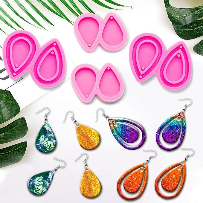 104Pcs Earring Resin Molds Kit, 4pcs Silicone Molds for Resin Jewelry Epoxy Casting Molds with Earring Hooks for DIY Unique Earrings, Tear Drop Style Epoxy Resin Molds, Jewellery Resin Casting Molds