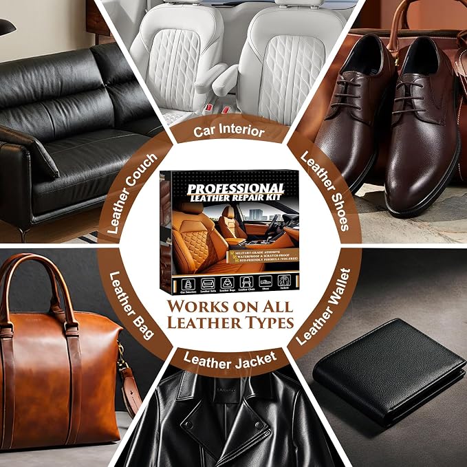 Leather Repair Kit for Furniture, Vinyl Repair Kit with Super Easy Instructions to Match Any Brown Color, Restore Any Glossy Leather Surface, Car Seats, Sofa, Jacket, and Purse
