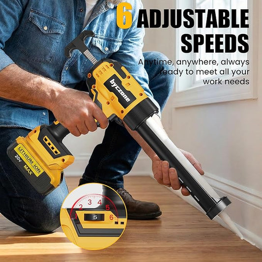 Electric Caulking Gun Compatible With Dewalt 20V Max Battery, 10 Oz Cordless Caulk Gun with 6 Adjustable Speed, LED Light, Battery Powered Caulking Gun for Filling, Sealing, Repair (TOOL ONLY)
