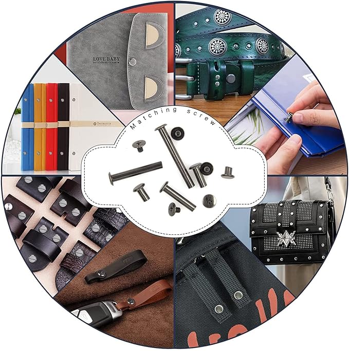 100 Pcs (50 Pair) Gun Black Phillips Chicago Binding Screws Assorted Kits,6 Sizes of Flat Head Rivet Hollow Binding Screws Posts, for Leather Saddles Purses Belt Repair(M5x5/10/15/25/35/45)