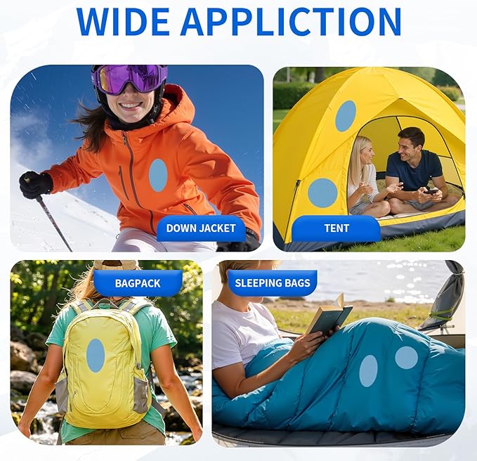 Waterproof Self-Adhesive Nylon Fabric Repair Tape - Tent Repair Kit,4pcs Fabric Patches for Jacket, Clothes, Puffer Down Jacket,Sleeping Bag, Outdoor Gear Tenacious Repairs Tape, SkyBlue