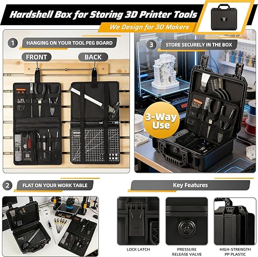 59pcs 3D Printer Tools Kit with Hard Case, 3D Printer Accessories incl Deburring Tool, Digital Caliper, Hygrometer, Nozzle Clog Poke, Pilers, Flush Cutter, for Bambu Lab, Ender 3, FDM/SLA Printers etc