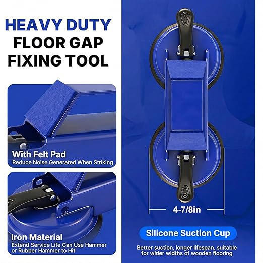 Floor Gap Fixer Tool Heavy Duty 45°Striking Surface Floor Gap Repair Tool Made of Iron & Enhanced Suction Cup with Slot Cutter, Hammer and 5pcs Sticky Pads for Fixer Laminate/Vinyl Flooring Tools