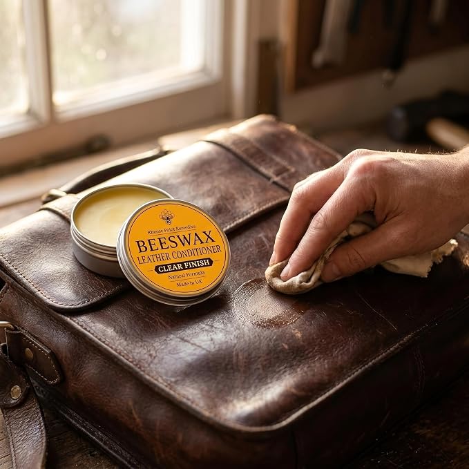 Premium Beeswax Leather Conditioner & Balm – Hand-Poured Natural Restorer for Boots, Bags, Jackets, Furniture, Car Seats & More – Cleans, Conditions & Protects – 7.0 Fl Oz