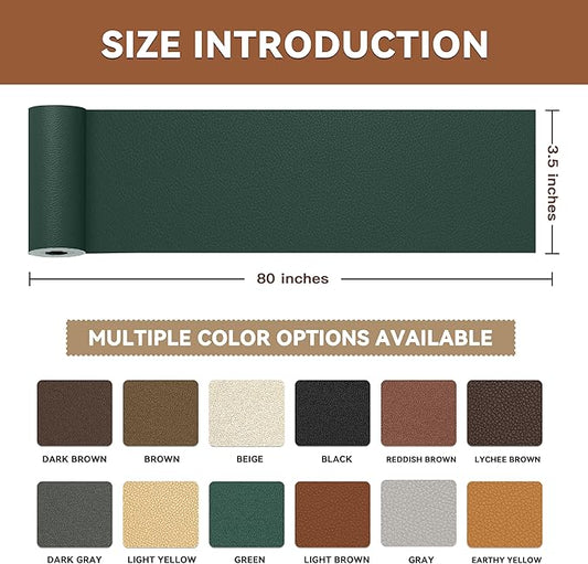 TIANLDD Leather Repair Tape,3.5 x 80 Inches Self Adhesive Leather Repair Patch,Leather Repair Kit for Furniture,Couches,Car Seats,Cabinets,Handbags(Dark Green-Litchi Grain)