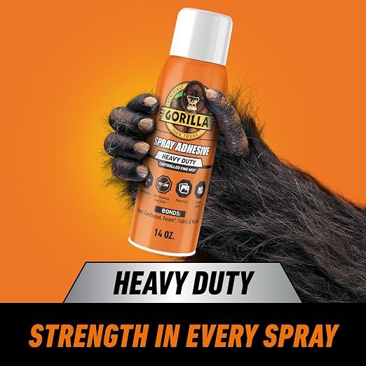 Gorilla Heavy Duty Spray Adhesive, Multi Purpose & Repositionable, Clear, 14 oz (Pack of 2) Bonds Paper, Cardboard, Foam, Fabric, Photo Safe, Non-Yellowing, Indoor & Outdoor