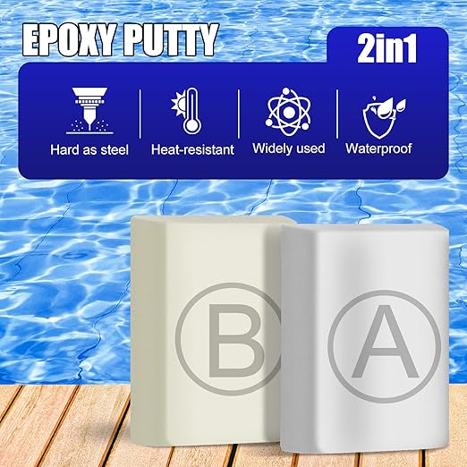 Epoxy Putty - 10oz Pool Putty for Air or Underwater Fast Repair, Paintable and Sanding - Epoxy Sculpt Clay for Fixing Leaks, Crafting, Filling, Universal Clay for Metal, Plastic, Wood, Tile (White)