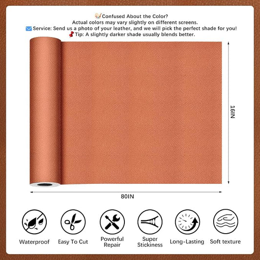 Light Brown Leather Repair Tape, 16x80 Inch Leather Repair Patch Self-Adhesive, Waterproof Faux Leather Patch, Vinyl Repair Tape for Couch, Sofas, Furniture, Office Chair, Car Seats