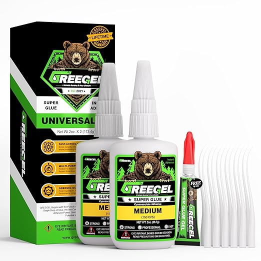 4 Oz Medium Liquid Clear Super Glue + 3g Gel Glue, Cyanoacrylate Adhesive for Woodworking, Ceramic, Plastic, Metal, Shoes, Glass, Crafts & Repairs